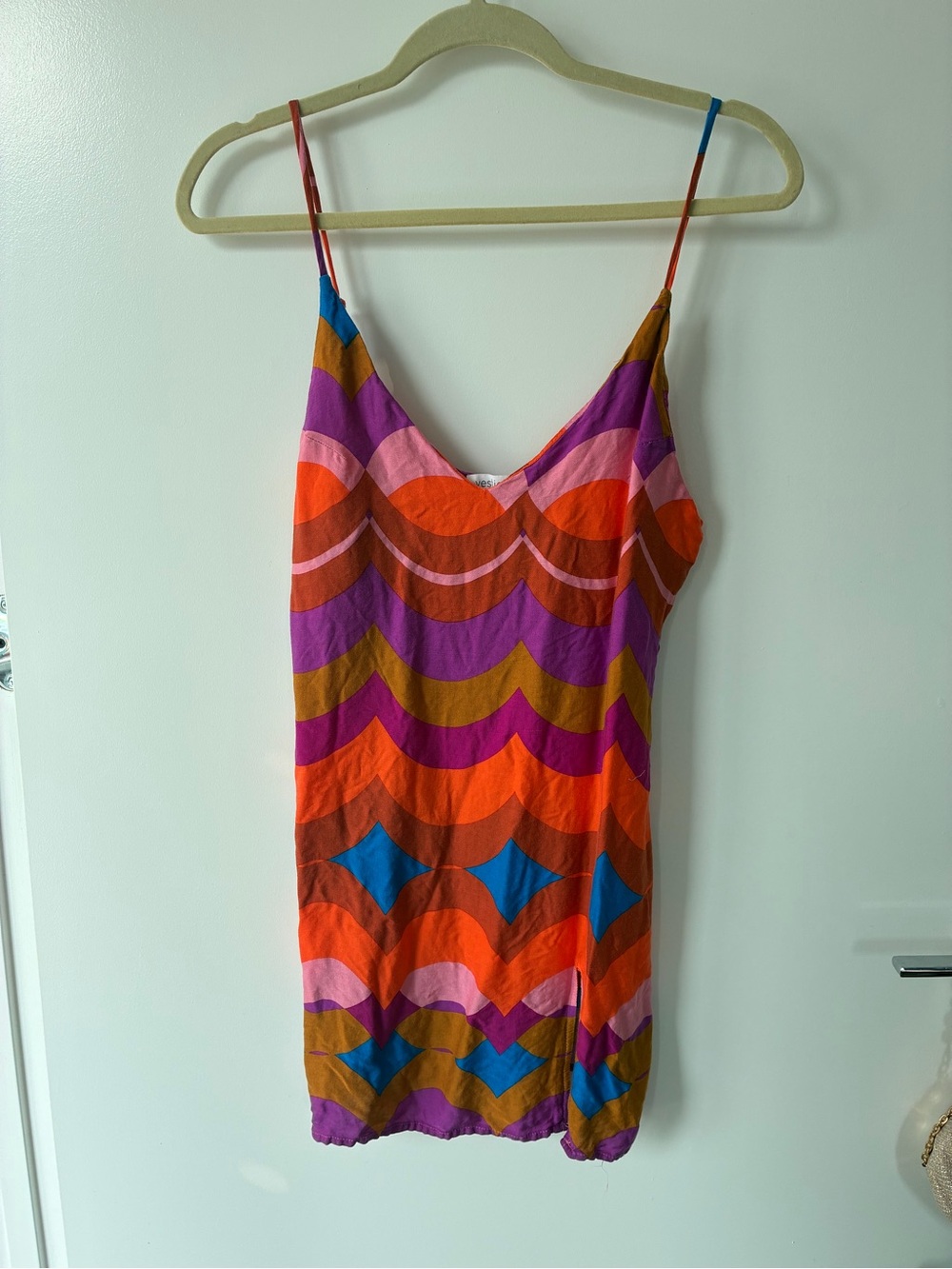 Vestique Purple and Orange Vibrant Retro Wave Print Slip Mini Dress Size Medium